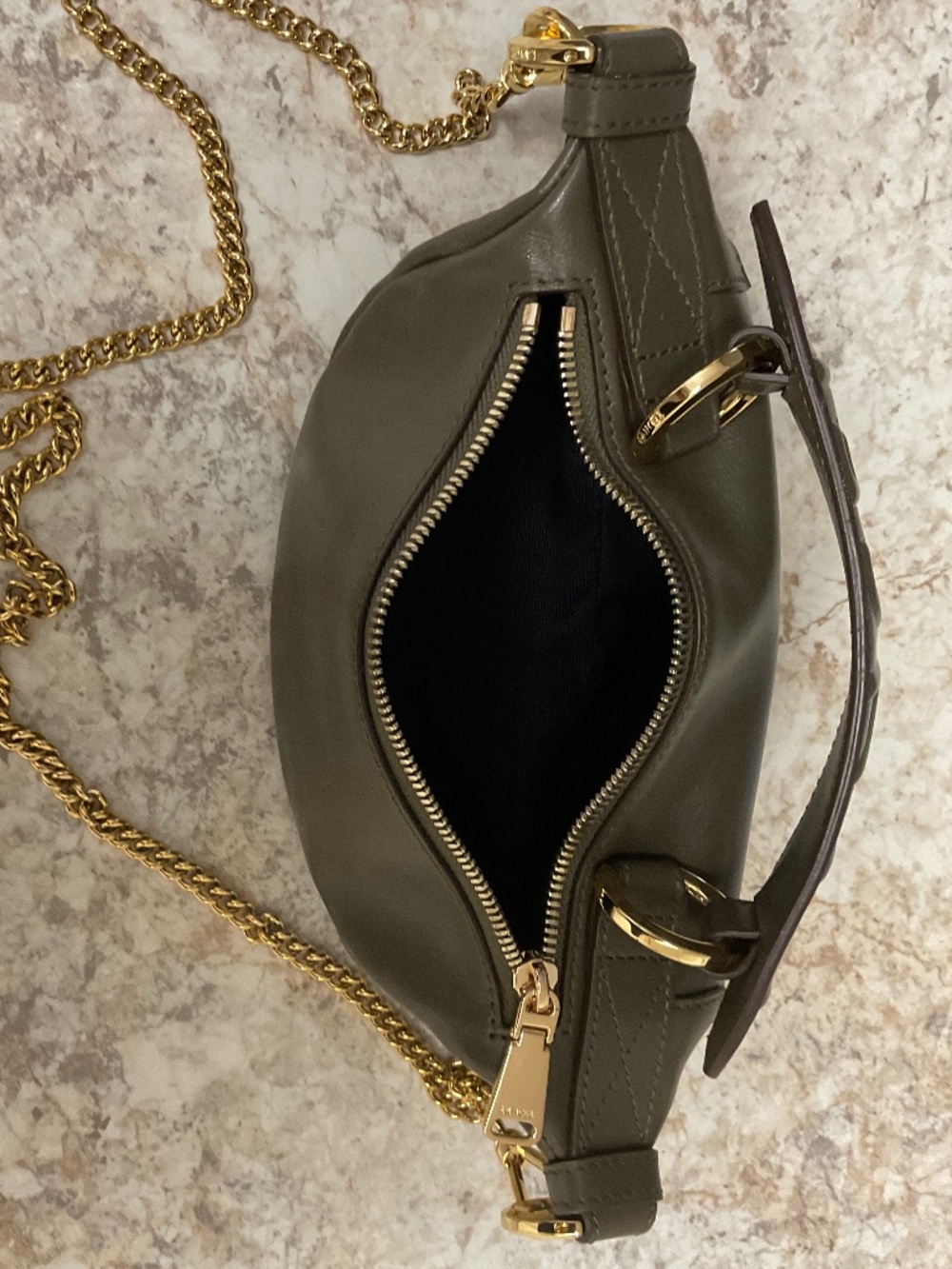 LANCEL MINI ZIP CROSSBODY BAG khaki/ gold - Picture 7 of 13
